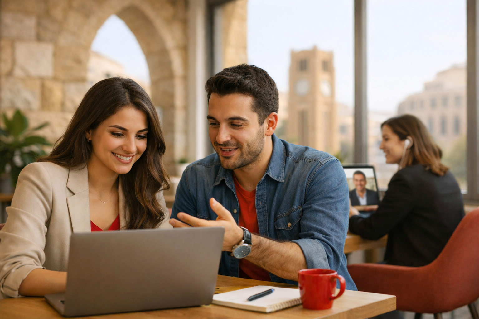 Young Lebanese professionals collaborating in a modern workspace